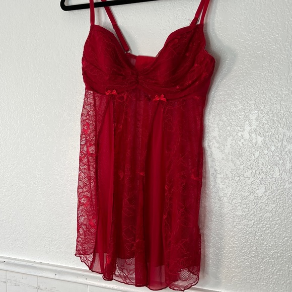 Vintage retro Y2K Fredericks of Hollywood red lace mini slip teddy L - Picture 3 of 8